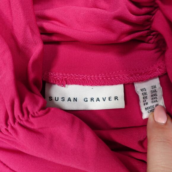 Susan Graver Top Womens 2X Liquid Knit Tunic Stretch Mock Neck Ruched Pink - Picture 2 of 9